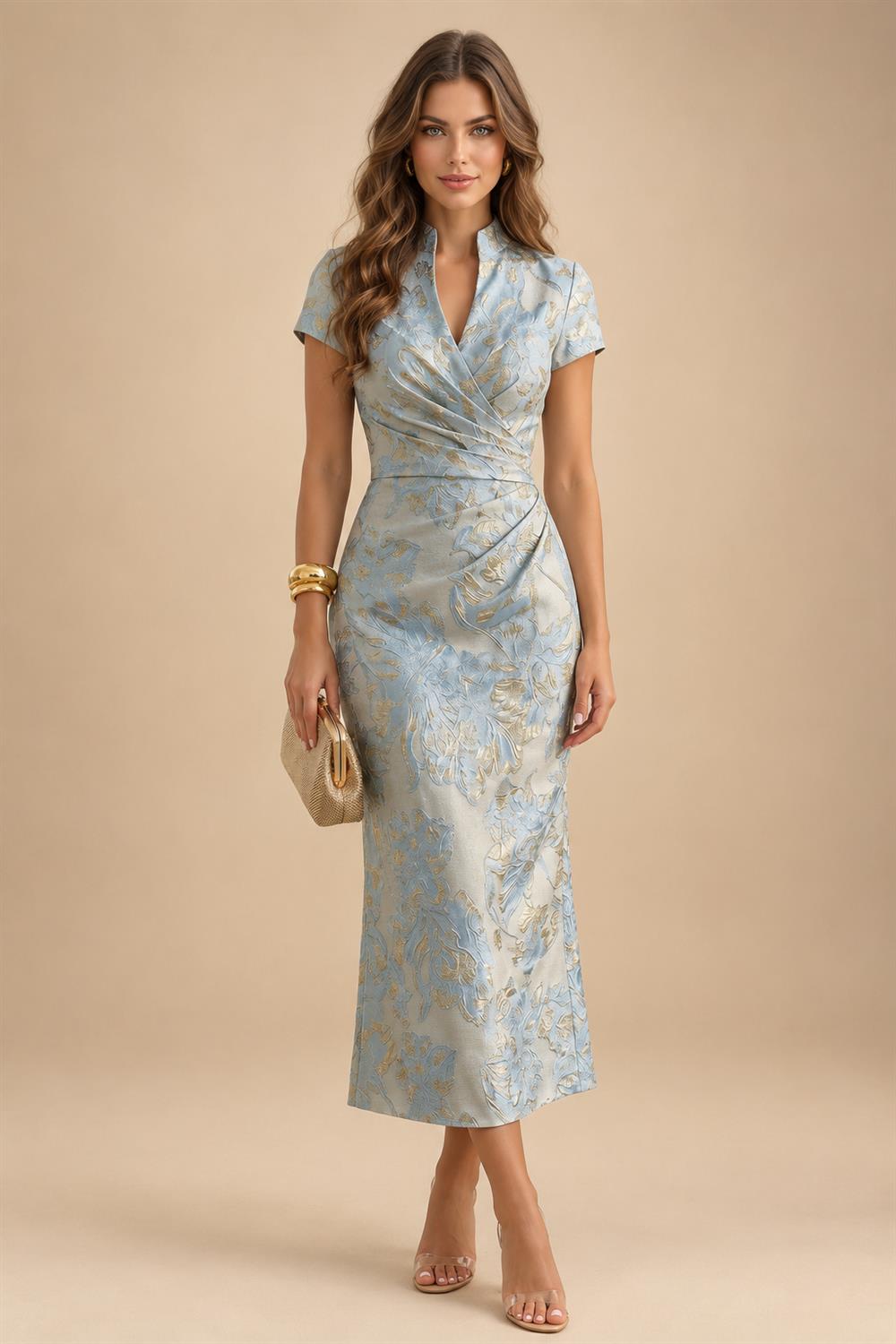 A-Line/Princess V-Neck Floral Print High-Low Mother of the Bride & Groom Dresses with Ruched Bodice (SHI22501569)