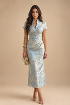 Lightweight Sheath Tea-Length Chiffon Mother of the Bride & Groom Dresses with Cowl Neck & Ruched Waist (SHI22500689)