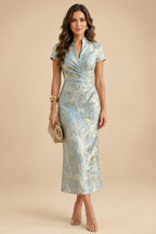A-Line Floor-Length Chiffon Cape Sleeves Mother of the Bride & Groom Dresses with Tiered Ruffles (SHI22500723)