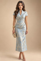 Sheath/Column V-Neck Jacquard Maxi Mother of the Bride & Groom Dresses with Ruffles & Slit (SHI25001047)