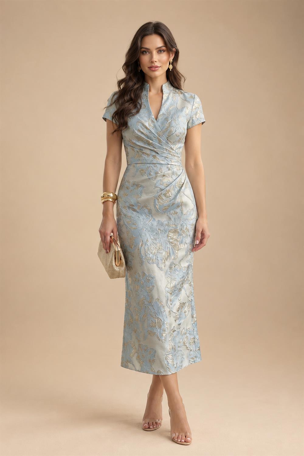 A-Line/Princess V-Neck Chiffon Maxi Mother of the Bride & Groom Dresses with Lace Appliques & Sweep Train (SHI22501644)