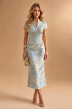 Sheath Chiffon Floral Print Cape Sleeves Mother of the Bride & Groom Dresses for Formal Wedding (SHI22500682)