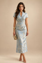 Sheath Chiffon Cape Sleeves Maxi Mother of the Bride & Groom Dresses with Ruched Waist (SHI22500727)