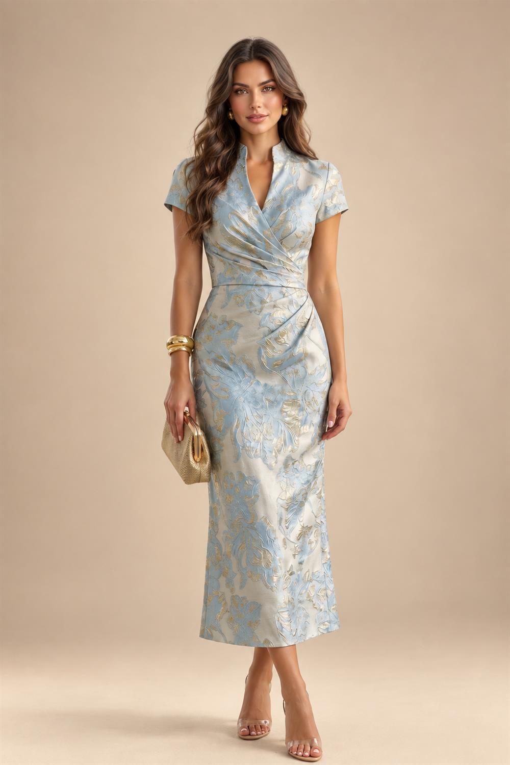 A-Line/Princess V-Neck Chiffon Floor-Length Mother of the Bride & Groom Dresses with Lace Appliques & Ruched Waist (SHI22501678)