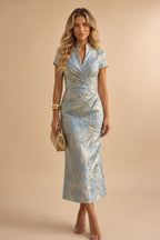 Jacquard A-Line/Princess V-Neck Floor-Length Mother of the Bride & Groom Dresses with Ruched Waist & Pockets (SHI22501298)