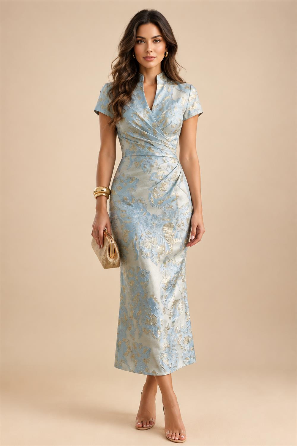 A-Line/Princess One Shoulder Tea-Length Mother of the Bride & Groom Dresses with Ruffles & Ruched Waist (SHI22501283)