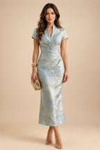 A-Line/Princess One Shoulder Tea-Length Mother of the Bride & Groom Dresses with Ruffles & Ruched Waist (SHI22501283)