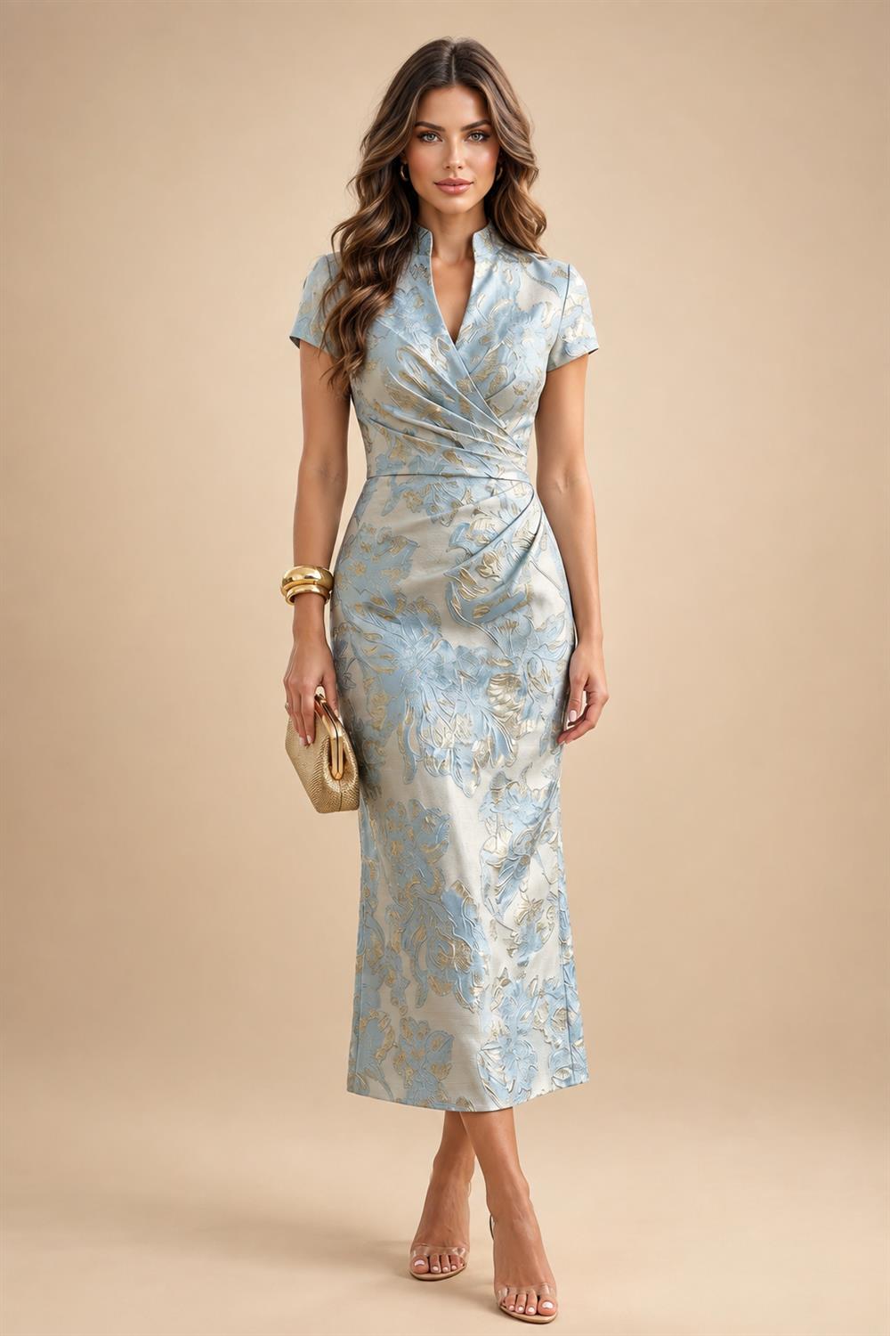 A-Line/Princess Scoop Neck Pleated Satin Evening Dresses with Sequins (SHI22500066)