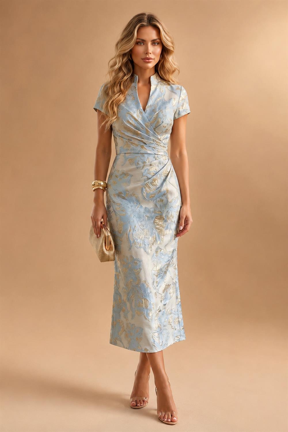 Sheath Chiffon Floral Print Cape Sleeves Mother of the Bride & Groom Dresses for Formal Wedding (SHI22500682)