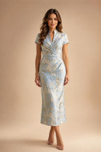 A-Line/Princess Scoop Neck Jacquard Floor-Length Mother of the Bride & Groom Dresses with Ruched Waist (SHI22501615)