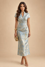 Pantsuit Scoop Neck Satin Maxi Mother of the Bride Pantsuits with Fluffy Feather Trim Cuffs (SHI22501692)