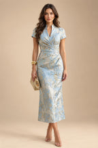 Pantsuit Scoop Neck Satin Maxi Mother of the Bride Pantsuits with Fluffy Feather Trim Cuffs (SHI22501692)
