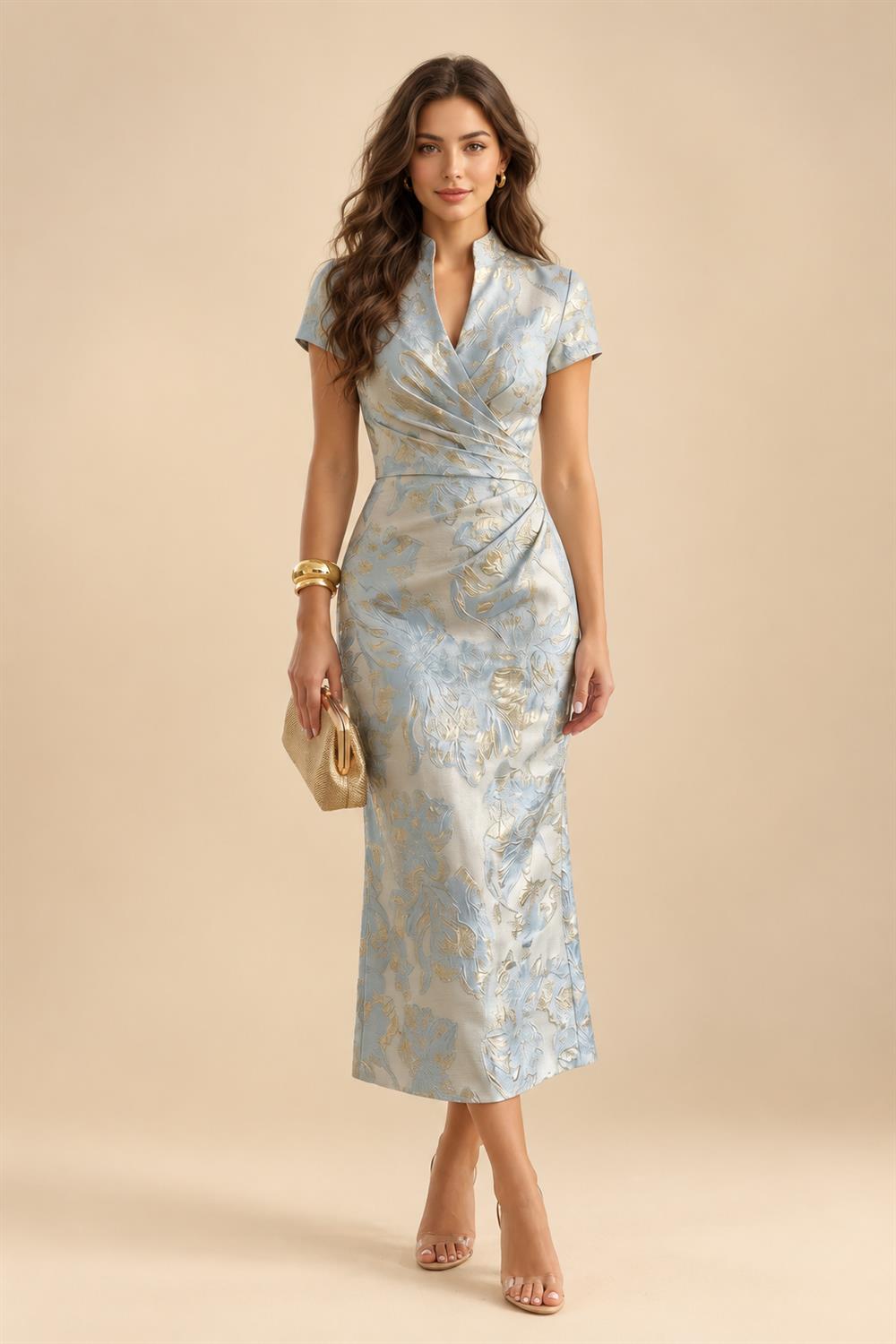 A-Line/Princess V-Neck Satin Tea-Length Mother of the Bride Dresses with Flower (SHI22500080)