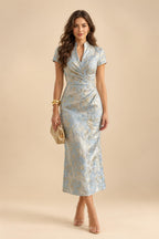 A-Line/Princess V-Neck Satin Tea-Length Mother of the Bride Dresses with Flower (SHI22500080)