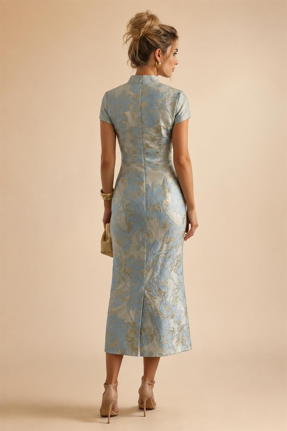 A Line Scoop 3/4 Sleeve Long Mixed Mother of the Bride Dresses with Sequins (SHI22500171)