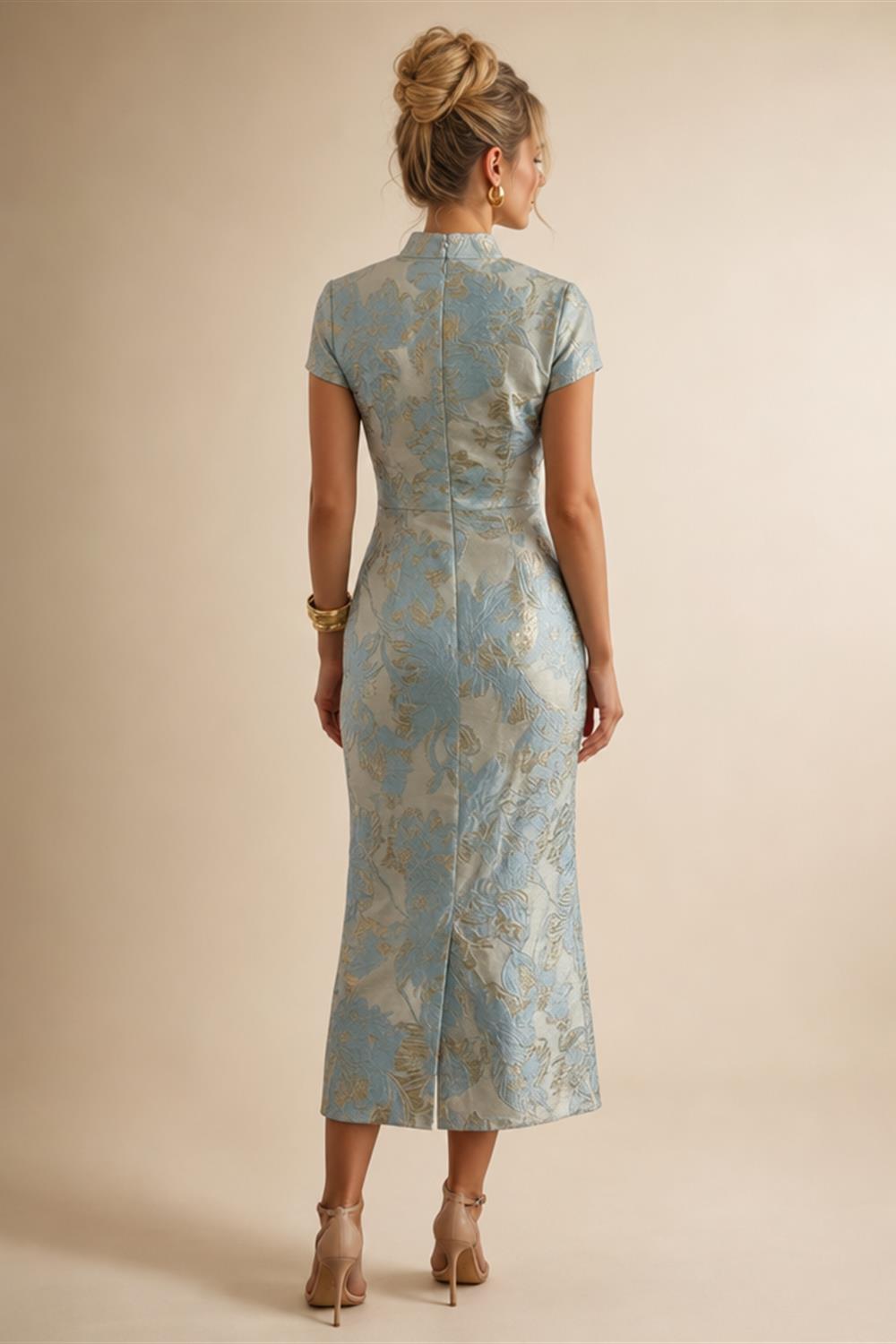Sheath/Column Off Shoulder Stretch Jersey Floor-Length Mother of the Bride & Groom Dresses with Lace Appliques Sleeves & Slit (SHI22501550)