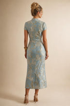 Sheath/Column Off Shoulder Stretch Jersey Floor-Length Mother of the Bride & Groom Dresses with Lace Appliques Sleeves & Slit (SHI22501550)