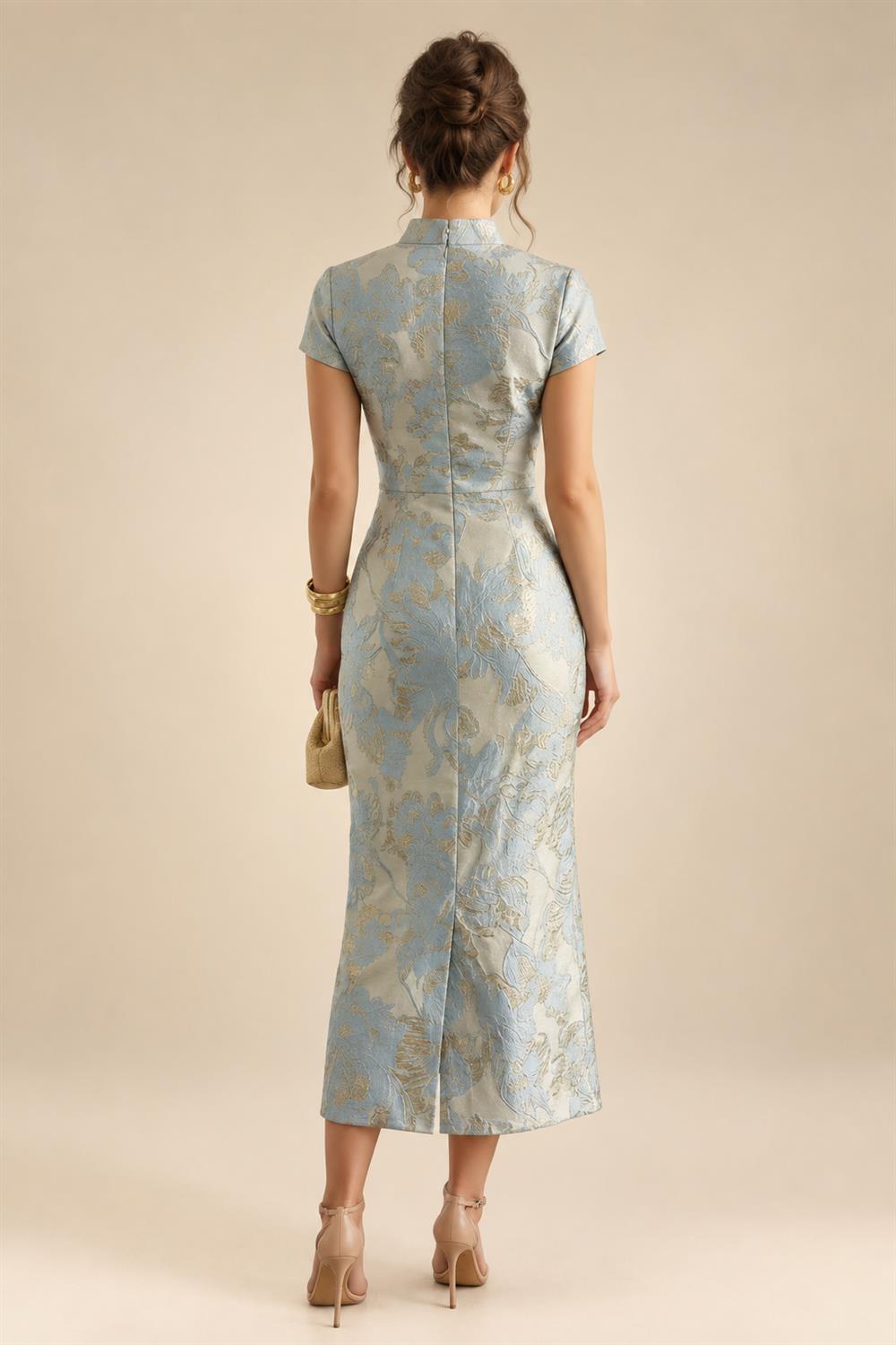 3/4 Sleeve Round Neck A-Line Midi Chiffon Mother of the Bride Dresses with Jacket (SHI22500386)