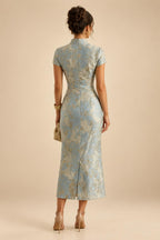 A-Line/Princess V-Neck Chiffon Maxi Mother of the Bride & Groom Dresses with Lace Appliques, Sweep Train & Bow (SHI22501641)