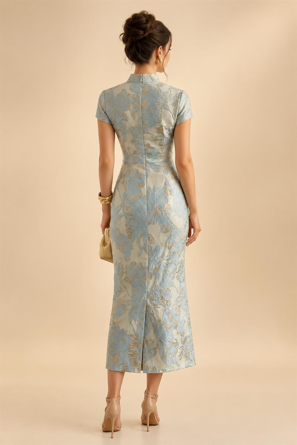 Sheath/Column V-Neck Stretch Jersey Maxi Mother of the Bride & Groom Dresses with Ruffles & Slit (SHI22501648)
