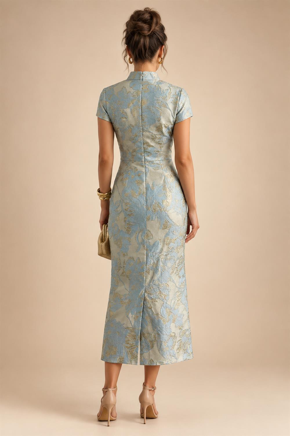 Lightweight Sheath Tea-Length Chiffon Mother of the Bride & Groom Dresses with Cowl Neck & Ruched Waist (SHI22500689)