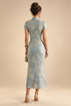A-Line Chiffon V-Neck Short Sleeve Mother of the Bride Dresses Floor-Length with Sequin Appliques (SHI22500297)