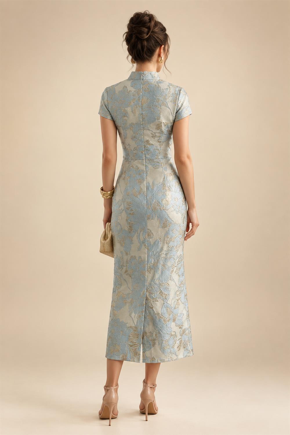 A-Line/Princess Scoop Neck Satin High-Low Mother of the Bride & Groom Dresses with Sequin Floral & Pleats (SHI22501631)