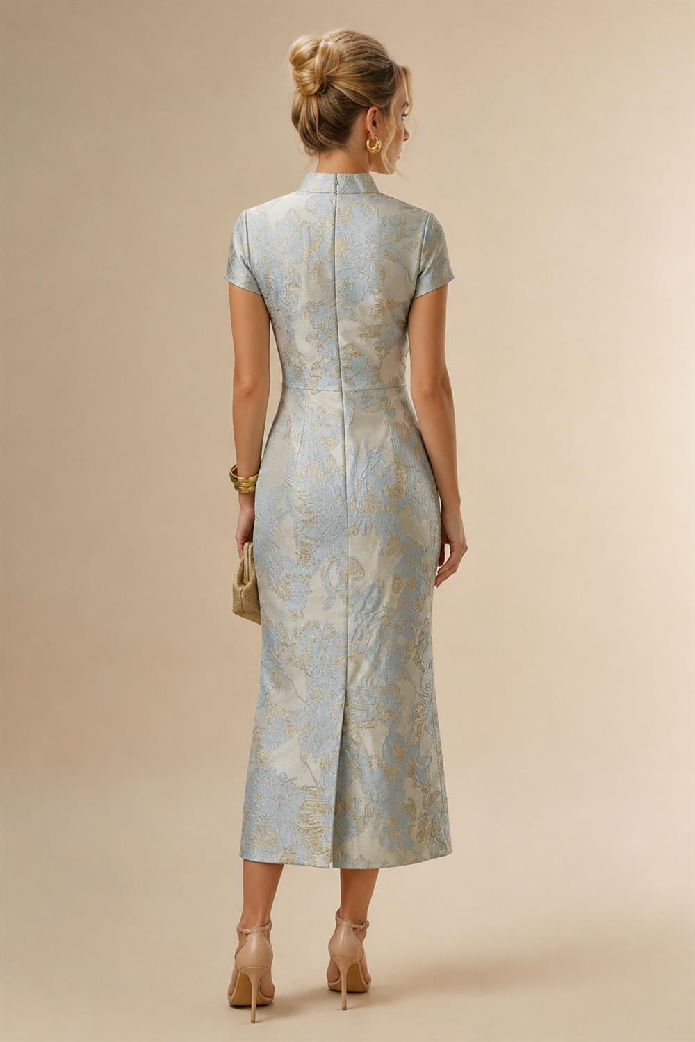 Sheath Floral Jacquard Off Shoulder Mother of the Bride & Groom Dresses with Flower (SHI22500777)