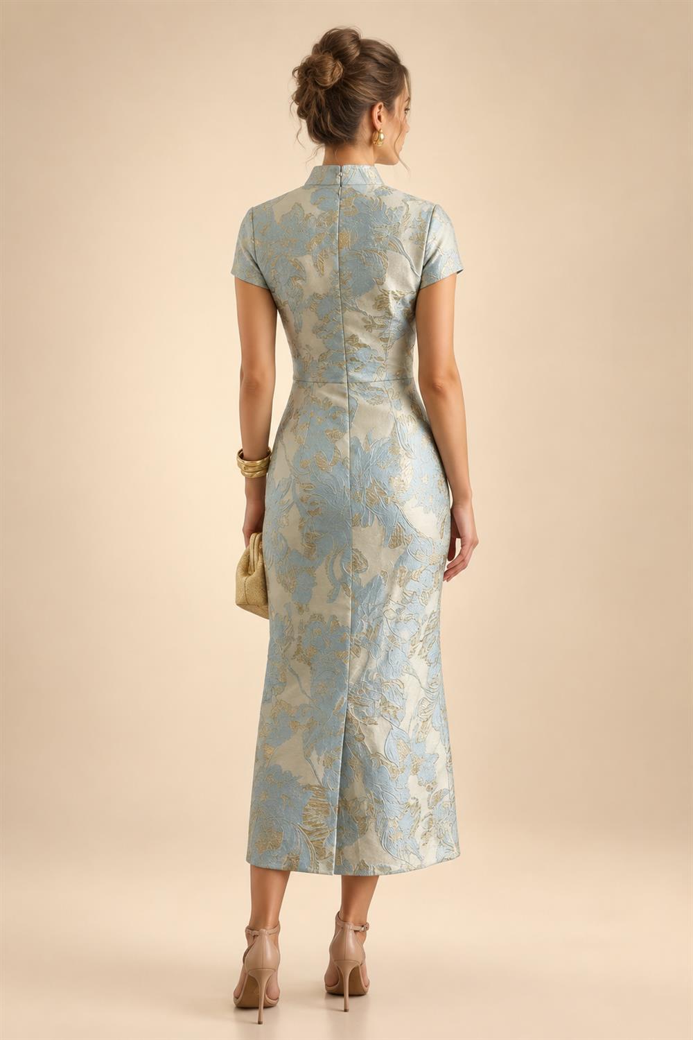 Jacquard A-Line/Princess V-Neck Floor-Length Mother of the Bride & Groom Dresses with Ruched Waist (SHI22501061)