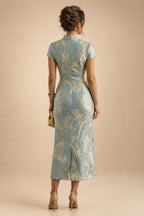A-Line Chiffon Floral Print 3/4 Cape Sleeves Tiered Mother of the Bride & Groom Dresses with Beaded Waist Embellishment (SHI22500669)