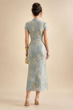3/4 Sleeve Round Neck Sheath Midi Satin Mother of the Bride Dresses Formal Dress (SHI22500384)