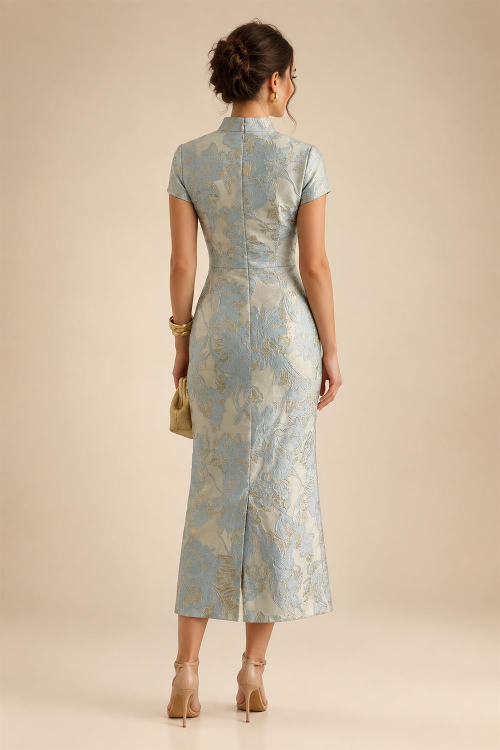 A-Line/Princess V-Neck Satin Floor-Length Mother of the Bride & Groom Dresses with?Jacquard Bolero?Jacket & Pleats (SHI22501695)