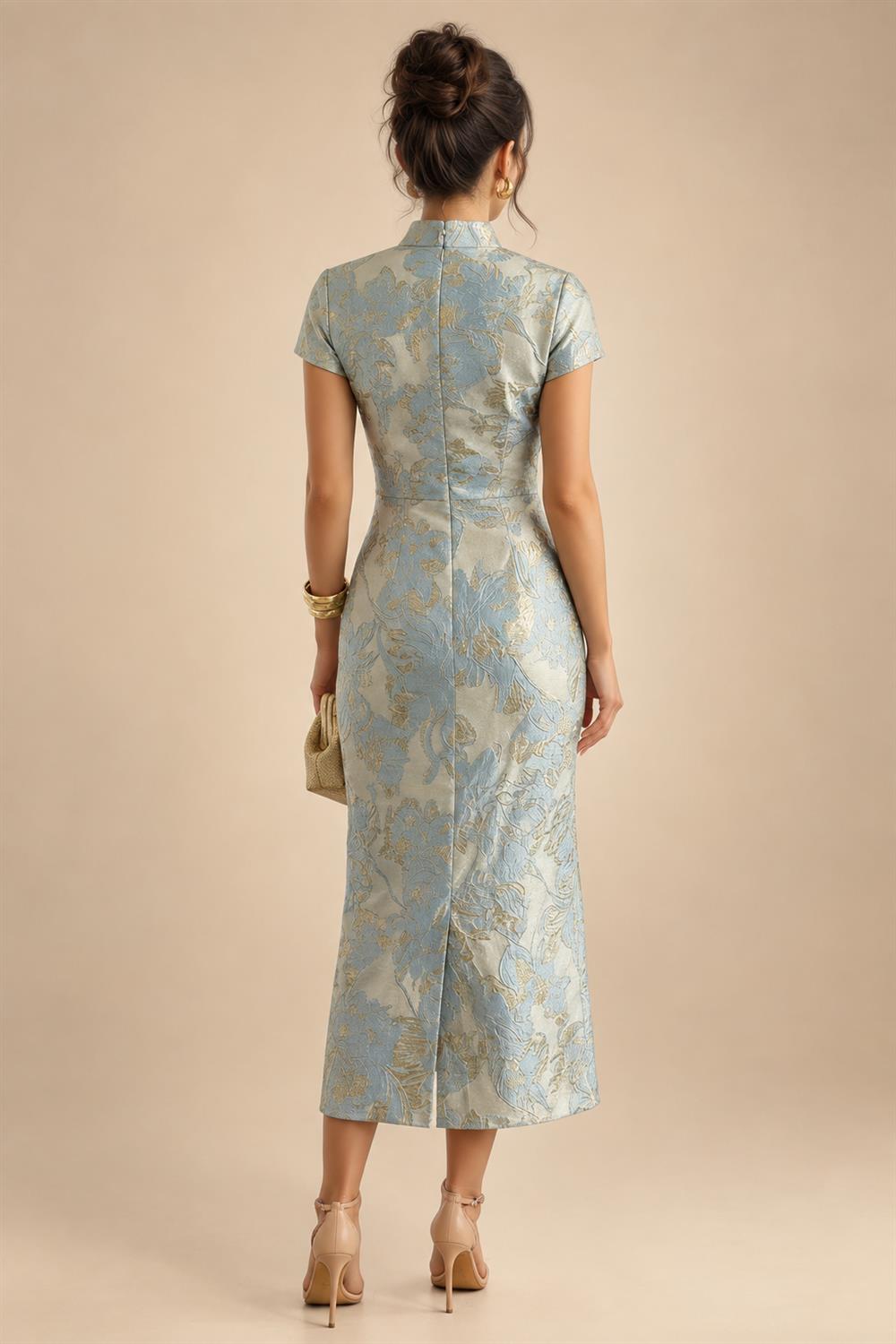 Floral Print A-Line/Princess V-Neck Tea-Length Mother of the Bride & Groom Dresses with Ruched Waist & Pockets (SHI22501150)
