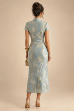 Floral Print A-Line/Princess V-Neck Tea-Length Mother of the Bride & Groom Dresses with Ruched Waist & Pockets (SHI22501150)