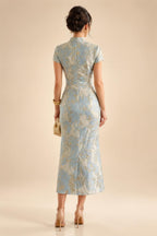 Jumpsuit Scoop Neck Chiffon Maxi Mother of the Bride Pantsuits with 3D Flowers & Bow (SHI22501634)
