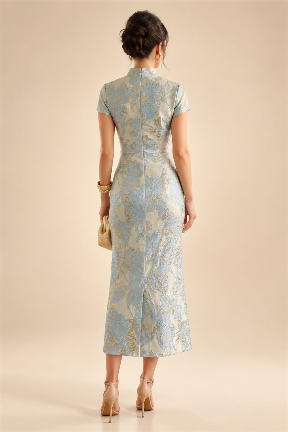 Jumpsuit Scoop Neck Chiffon Maxi Mother of the Bride Pantsuits with 3D Flowers & Bow (SHI22501634)
