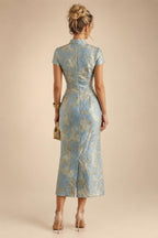 Sequin Floral A-Line/Princess V-Neck Floor-Length Mother of the Bride & Groom Dresses with 3D Flowers & Pleats (SHI22501348)