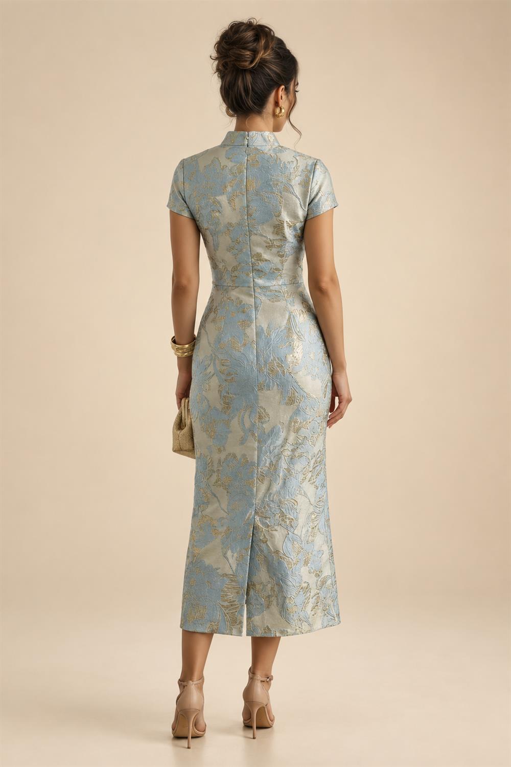 Jacquard A Line V Neck Ruffles Corset Mother of the Bride & Groom Dresses (SHI22500967)