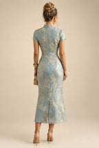 A-Line Chiffon 3/4 Flutter Sleeves Mother of the Bride & Groom Dresses with Beaded Lace Embroidered Bodice (SHI22500645)