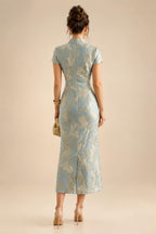 Satin V Neck Floral Print A Line Mother of the Bride Dresses (SHIR1110445)