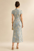 Sheath Chiffon Floral Print Cape Sleeves Mother of the Bride & Groom Dresses for Formal Wedding (SHI22500682)