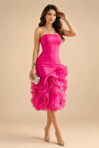 Cape Sleeve Floral Jacquard Satin Tea-Length Ruched Mother of the Bride Dresses 2 Piece (SHIA22500528)