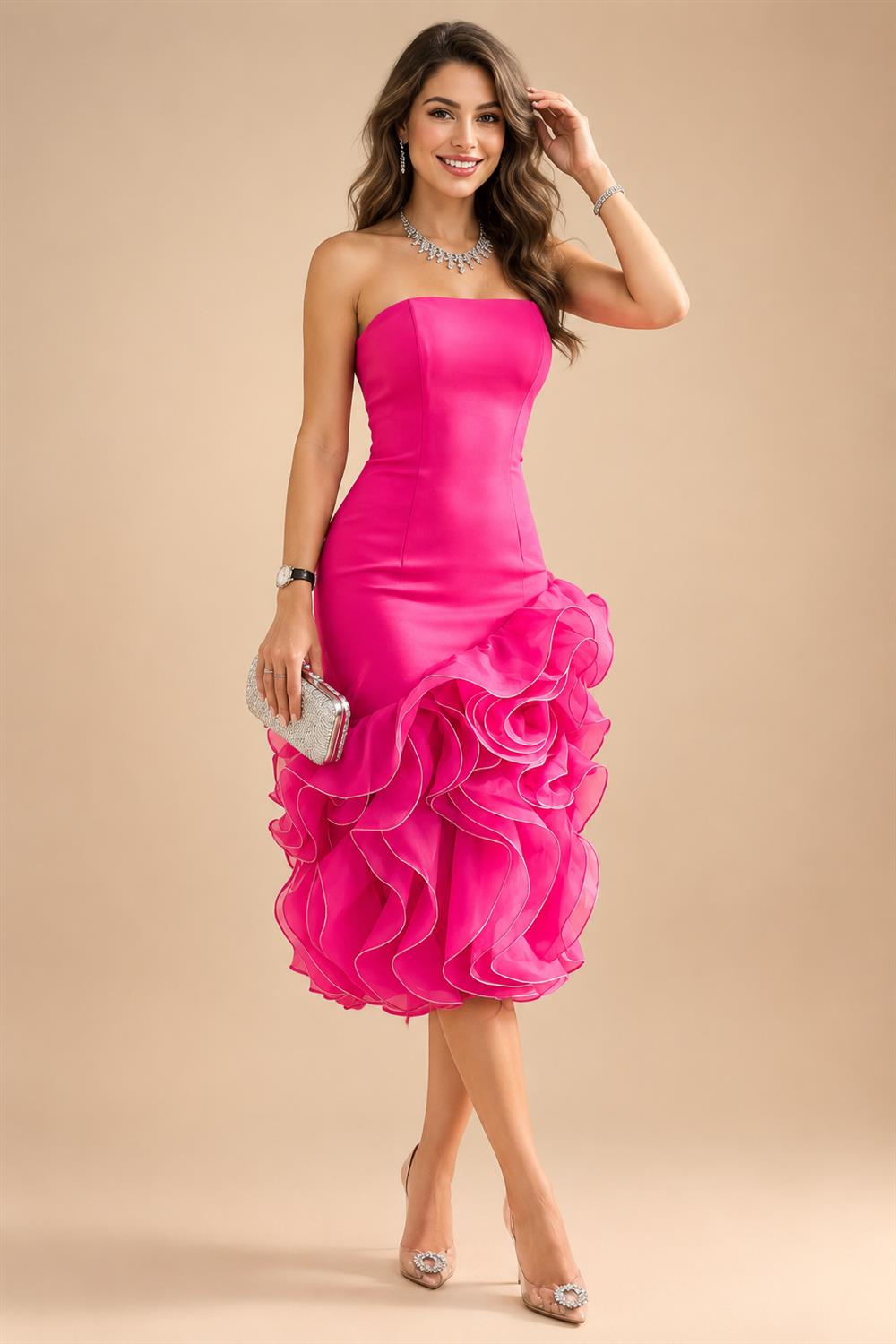 A-Line/Princess Strapless Lace Appliques Floor-Length Mother of the Bride & Groom Dresses with Pleats, Ruched Waist & Sweep Train (SHI22501664)