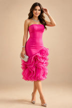 Jacquard A-Line/Princess Strapless Mini Homecoming Dresses with Bow & Pearls (SHI22370329)
