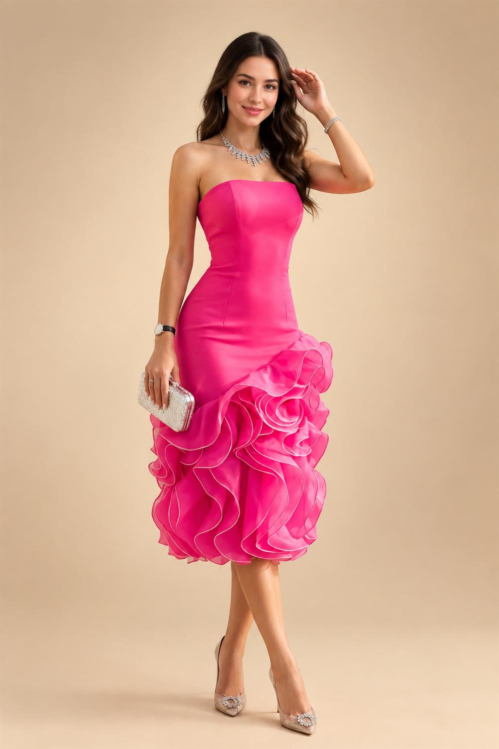 A-Line/Princess V-Neck Chiffon Maxi Mother of the Bride & Groom Dresses with Lace Appliques, Sweep Train & Bow (SHI22501641)