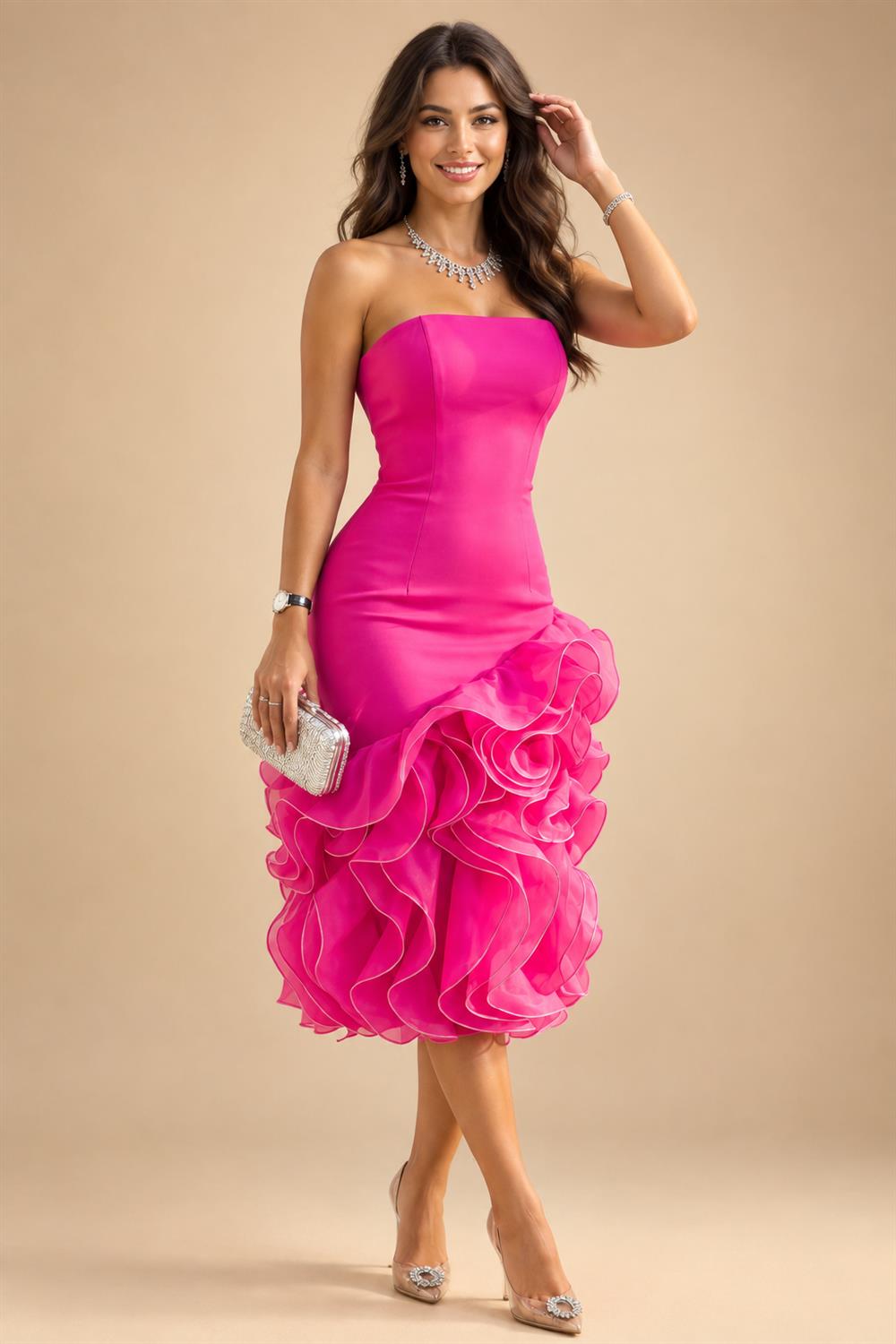 A-Line/Princess Scoop Neck Chiffon Maxi Mother of the Bride & Groom Dresses with Lace Appliques, Sweep Train & Pleats (SHI22501636)