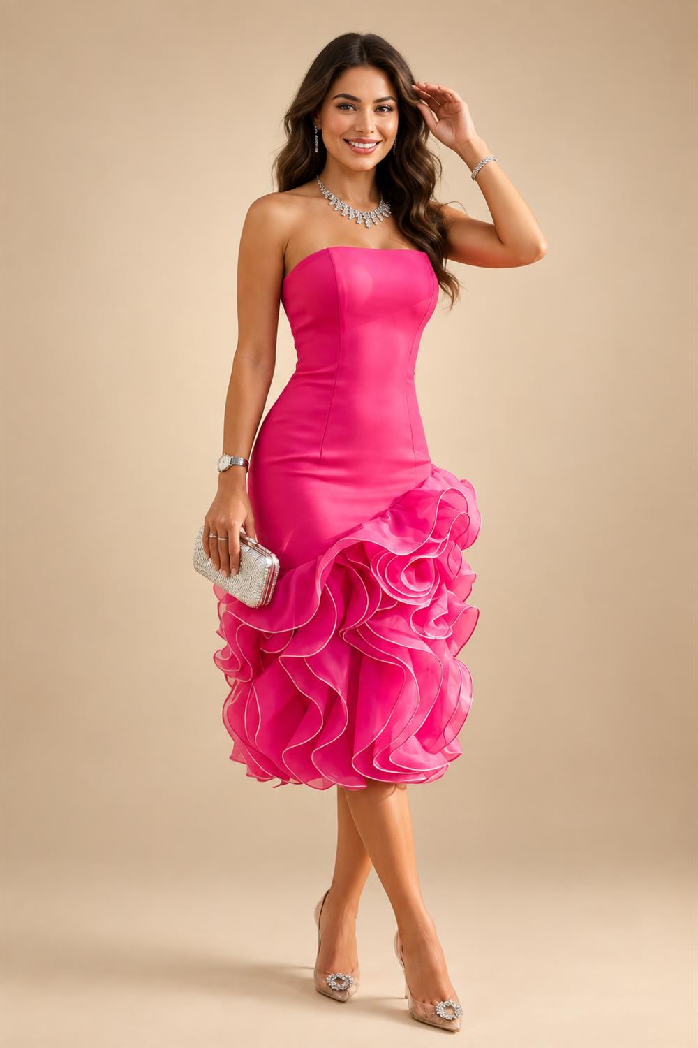 A-Line/Princess V-Neck Satin Tea-Length Mother of the Bride Dresses with Flower (SHI22500080)