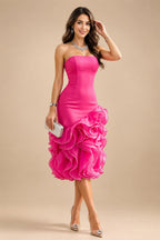 Floral Print A-Line/Princess Scoop Neck Tea-Length Mother of the Bride & Groom Dresses with Tiered Layers & Ruched Waist (SHI22501120)