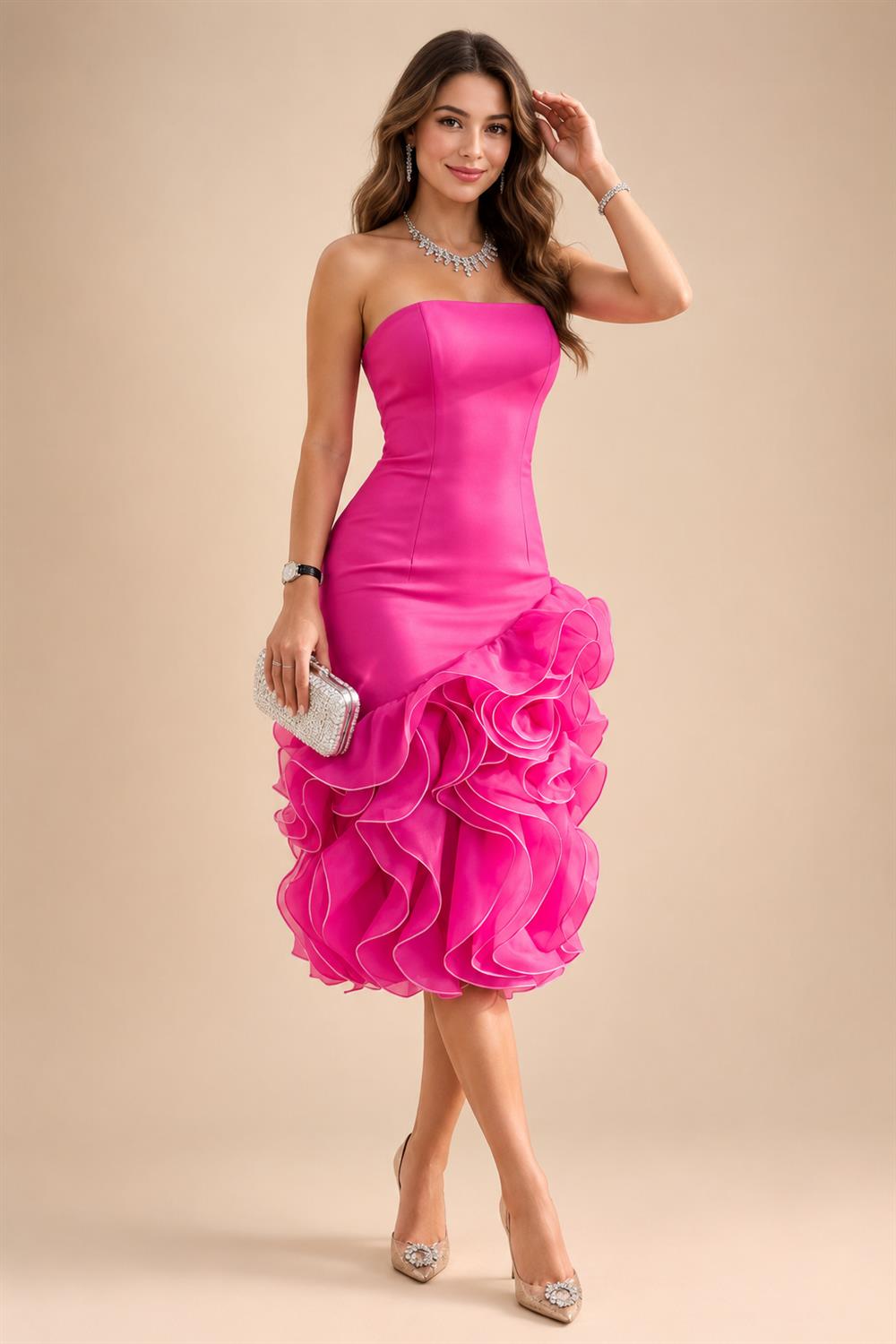Jacquard Sheath/Column V-Neck Floor-Length Mother of the Bride & Groom Dresses with Ruffles & Ruched Waist (SHI22501058)