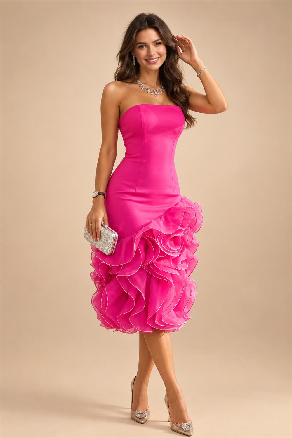 Jacquard A-Line/Princess Strapless Mini Homecoming Dresses with Bow & Pearls (SHI22370329)